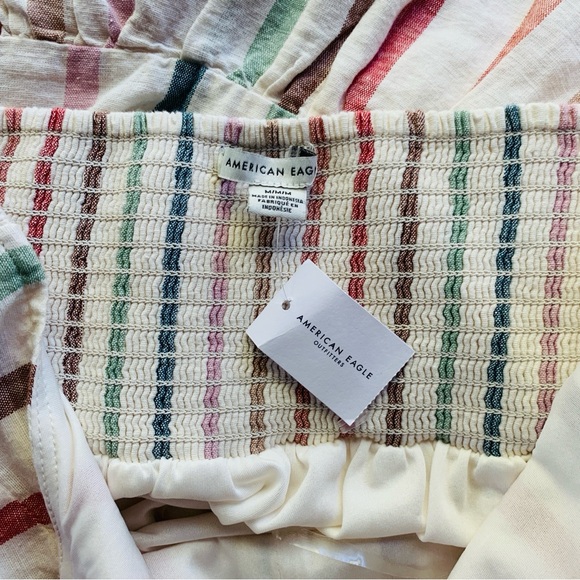 American Eagle Striped Cream Halter Babydoll Tiered Smocked Dress | NWT | Medium - Picture 2 of 10